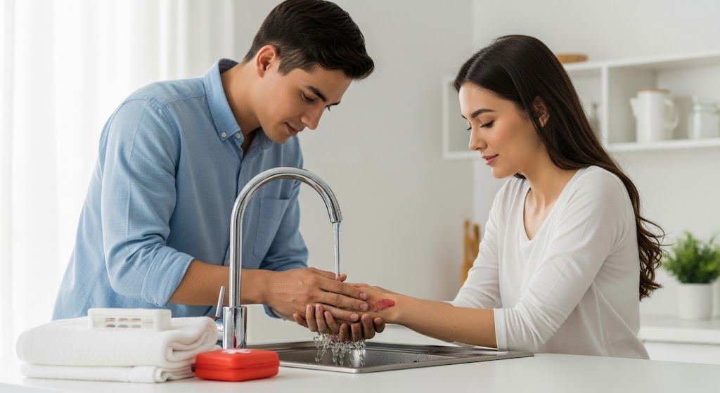 Treating a small burn with calm steps