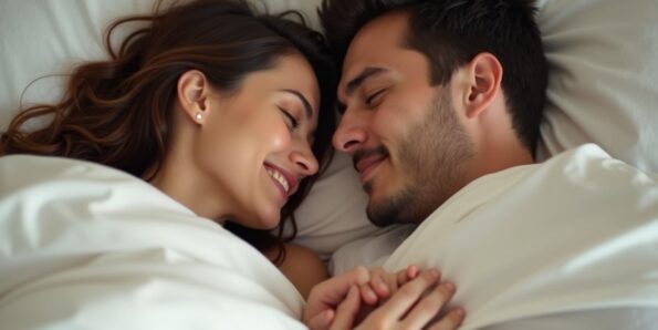 Couple sharing an intimate moment in bed, highlighting the emotional effects of Botox on relationships.