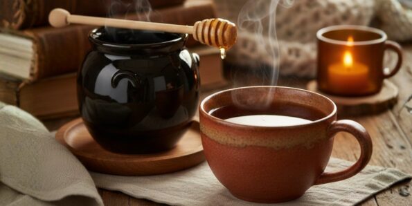Honey black tea in a warm ceramic cup
