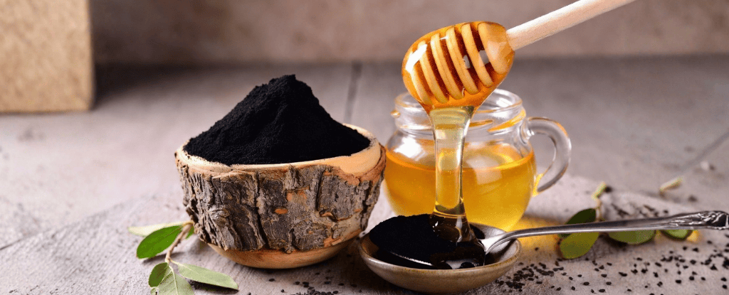 black seed powder mixed with honey