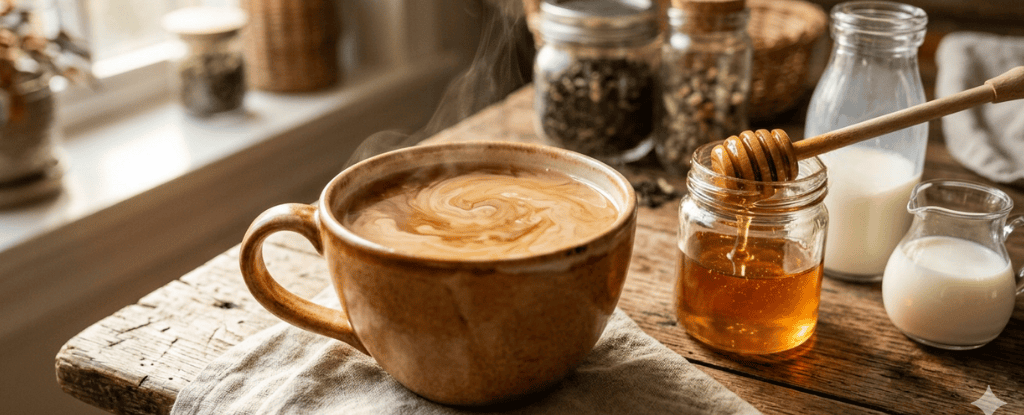 creamy honey milk black tea in cup