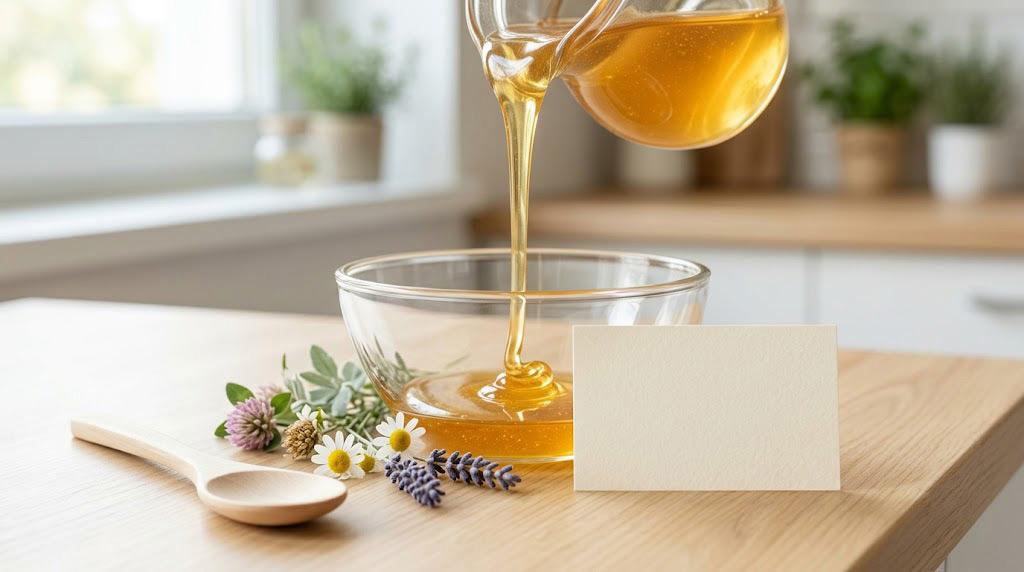 Wildflower honey samples showing different amber shades and textures